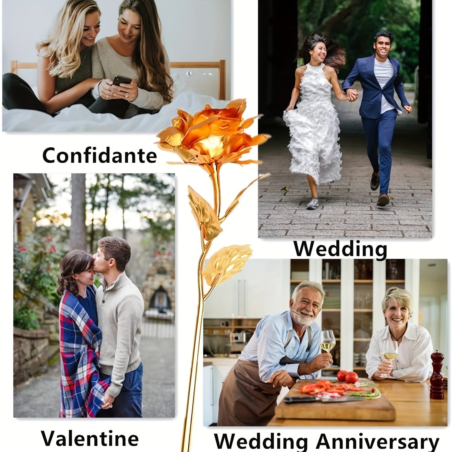 Set of 2 Artificial Golden Foil Roses with Love Base Rainbow and Galaxy Roses