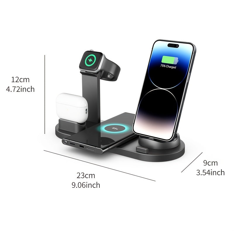Wireless Charging Station 6-in-1 Fast Wireless Charger for iPhone, Samsung, Android, AirPods, Smartwatch