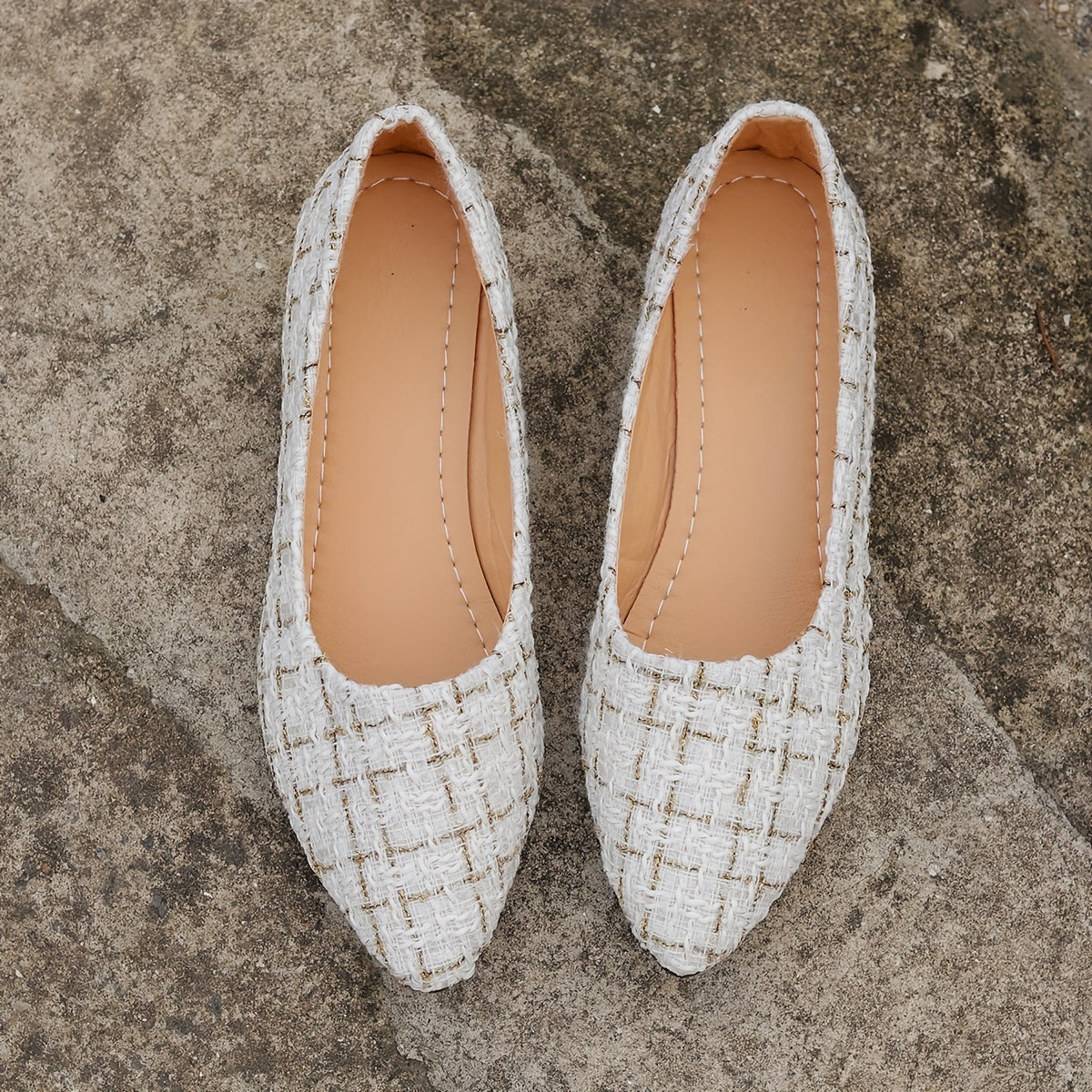 Women's Tweed Pattern Flats Slip-On Point Toe Casual Shoes