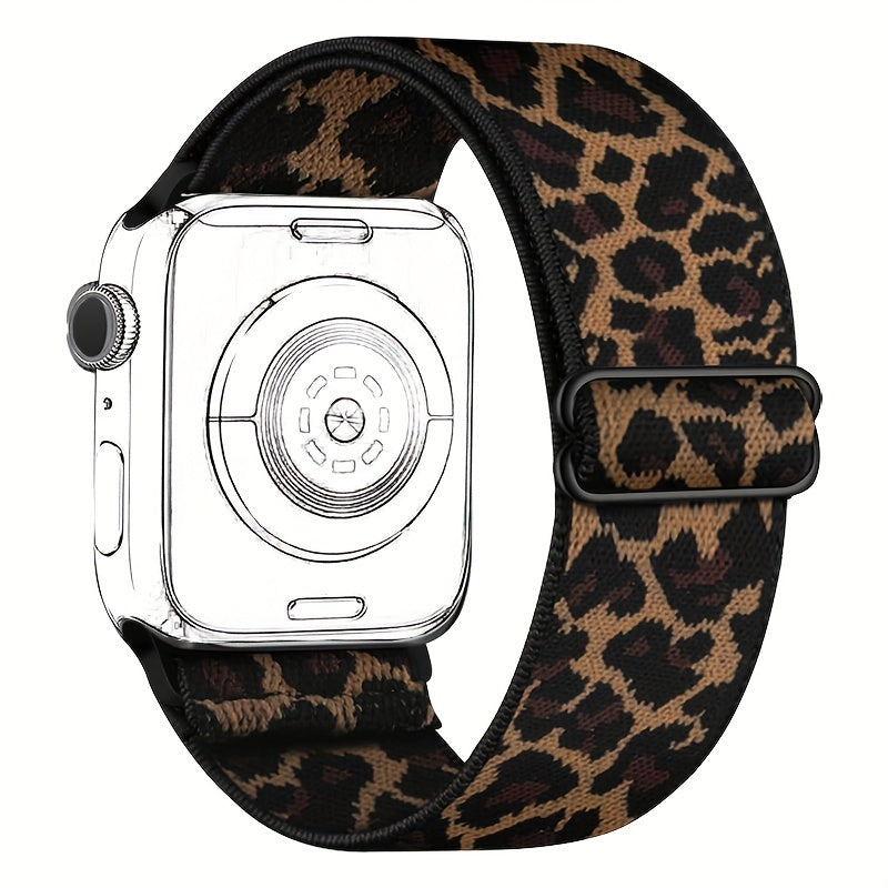 Leopard Print Nylon Watch Band for Apple Watch Series 1-7 and SE 38mm-45mm Adjustable Breathable Lightweight Men Women