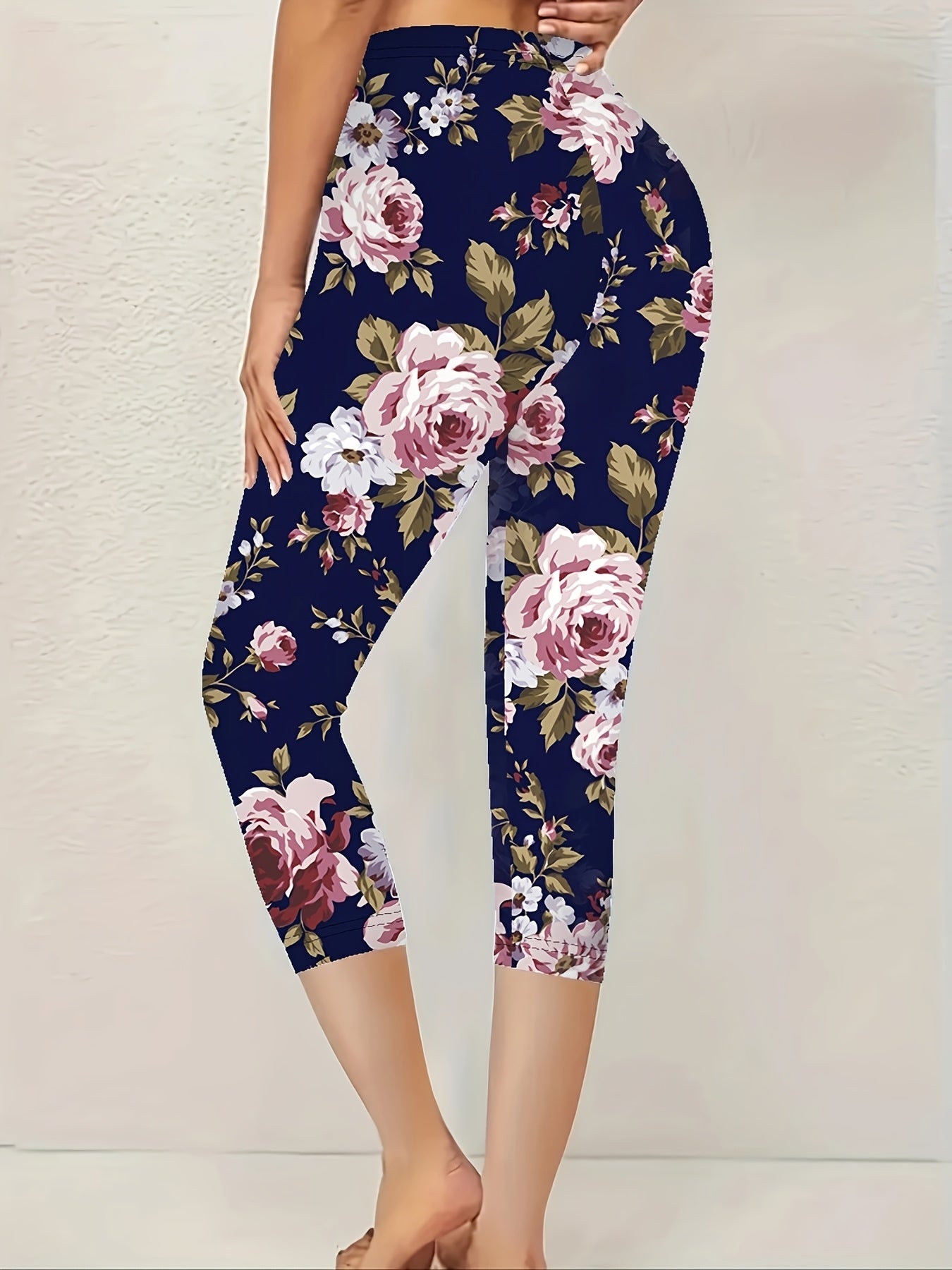 Plus Size Floral Skinny Jeans Women Stretchy Casual Trousers