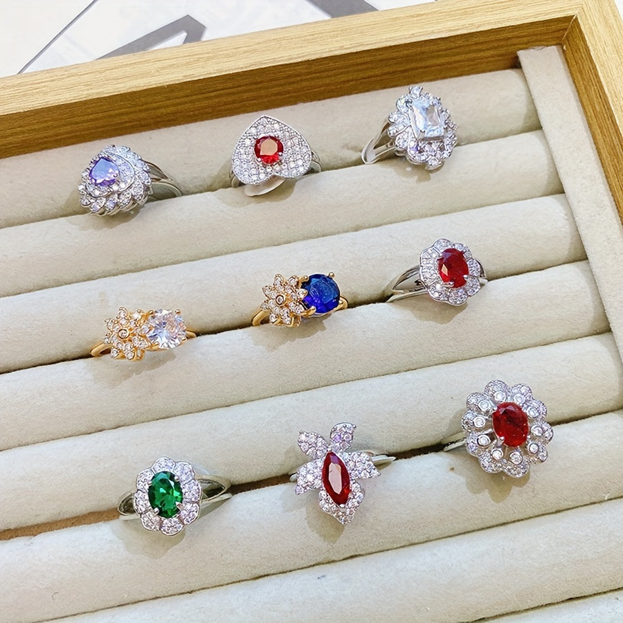 Set of 10 Women's Cubic Zirconia Rings in Various Styles for Weddings and Parties