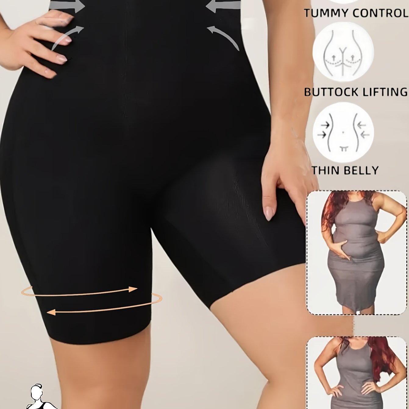 ayollarga mo‘ljallangan shovqinli yuqori belli qorin nazorati shapewear shorti, kattaroq o‘lcham