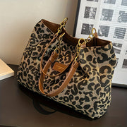 Leopard Print Canvas Tote Bag with Zipper Closure for Work School Shopping