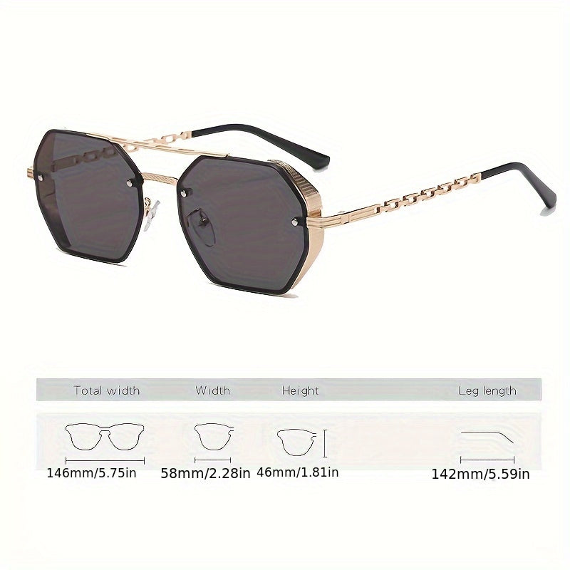 Uniseks polygonal oltin ramkali quyoshdan himoyalovchi ko‘zoynaklar zanjirli dizayni bilan