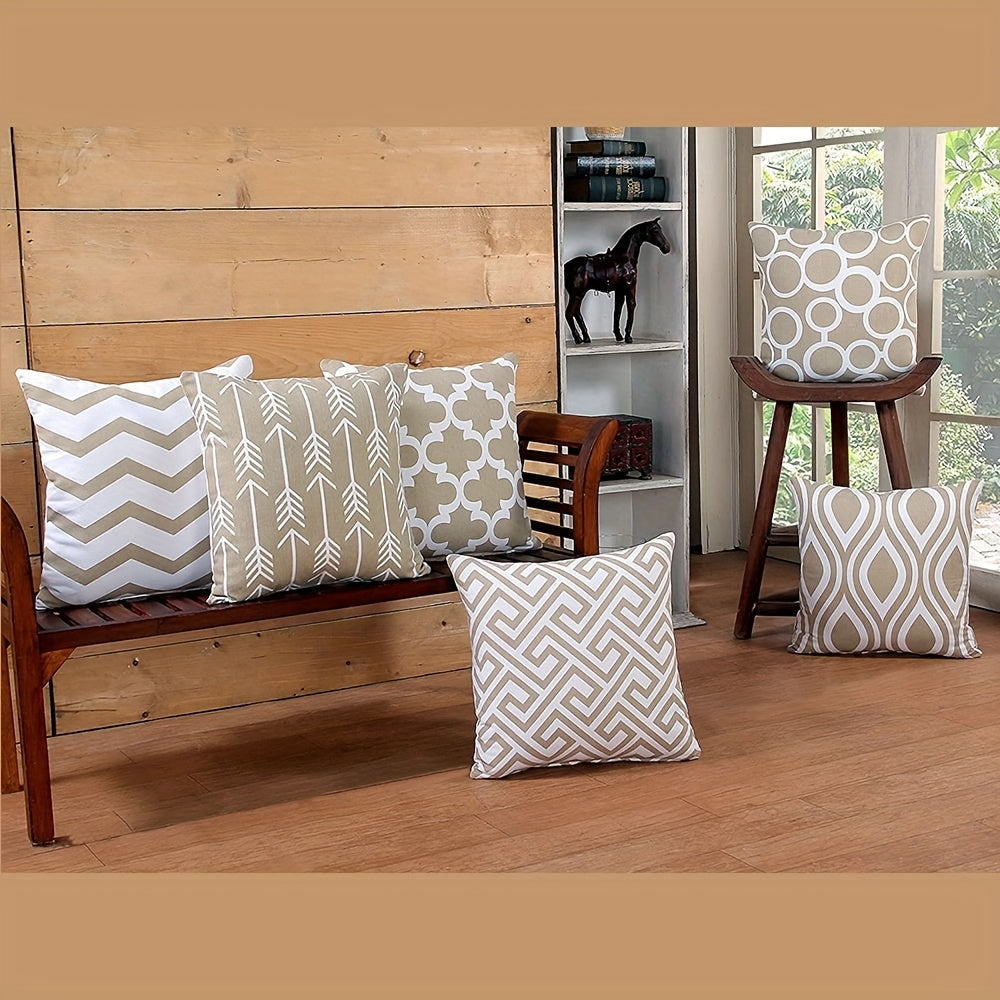 Six Piece Set White Linen Throw Pillow Covers 45x45cm for Sofa Cushions