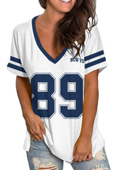 Camiseta casual de manga corta con escote en V y estampado 89 para tallas grandes de mujer