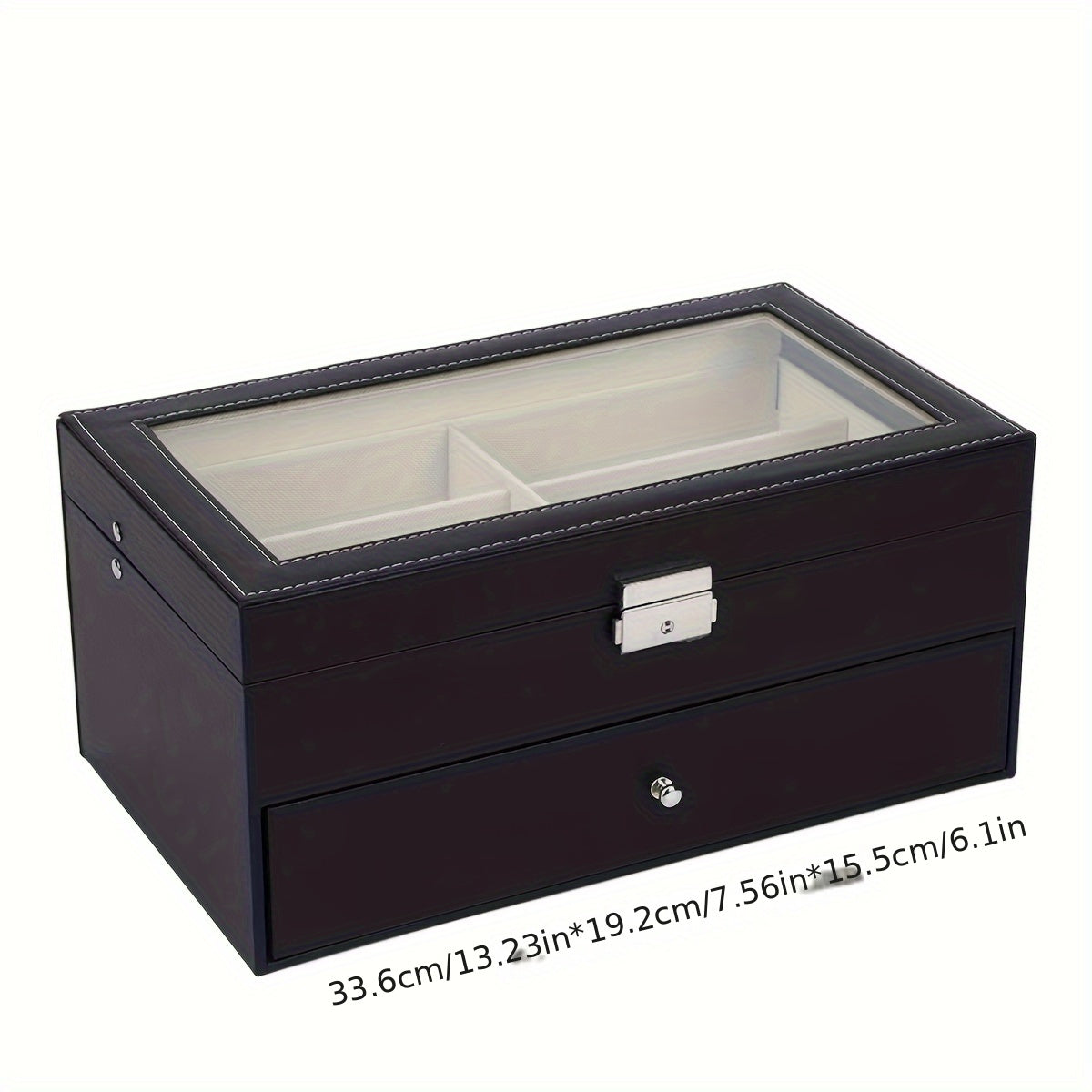 Qora faux charm organizatori, qulflangan, 12 ta bo'lakli ko'p qavatli saqlash