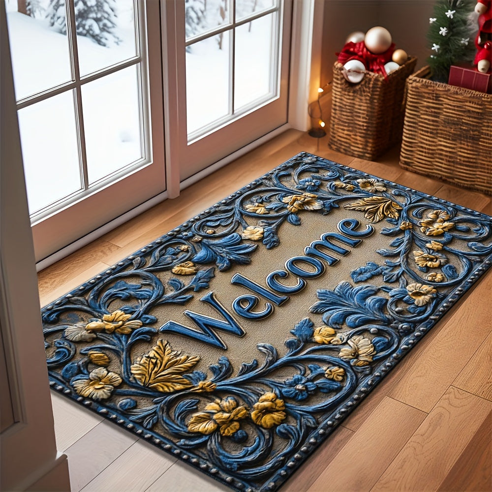 Modern Abstract Line Welcome Doormat Non-Slip Indoor Outdoor Polyester Rug
