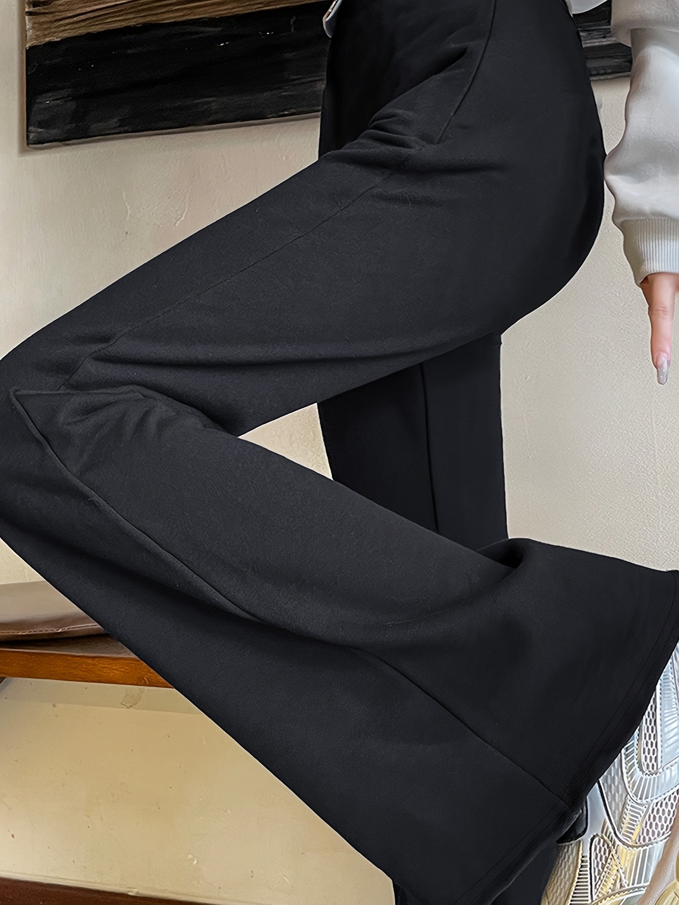 Pantalones rectos de color sólido para mujer talla grande en poliéster de punto para primavera y otoño