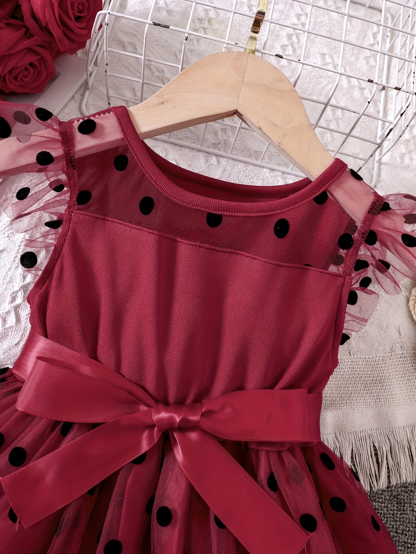 Girls Toddler Polka Dot Tutu Dress with Contrast Mesh for Parties and Vacations