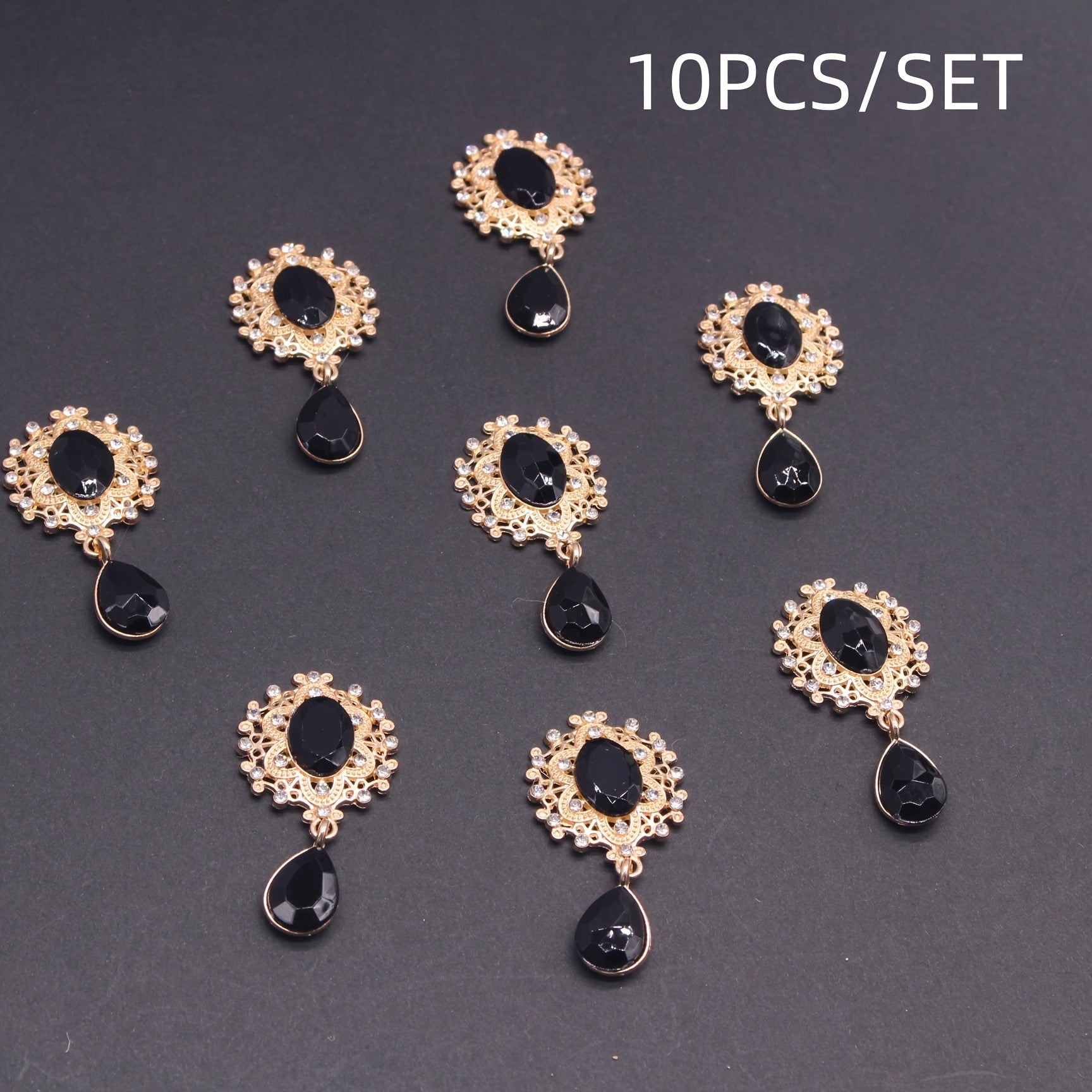 10Pcs Hair Ornaments Set Green Gemstone Water Drop Alloy Clips for DIY Jewelry