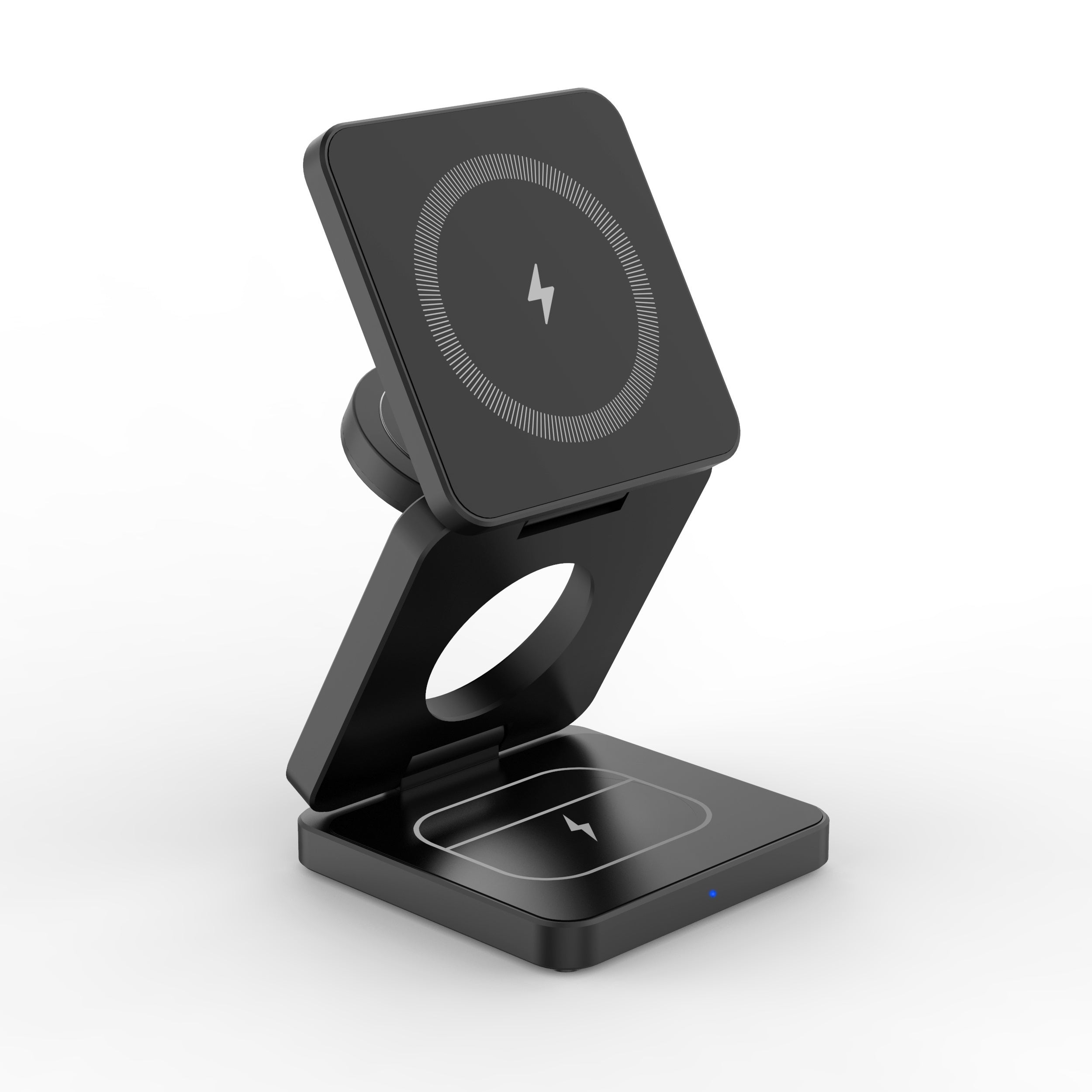 3-in-1 buklanuvchi simsiz zaryadlovchi stend iPhone 15 14 13 Pro Max uchun magnit dizayni va 5W Apple Watch zaryadlovchi bilan