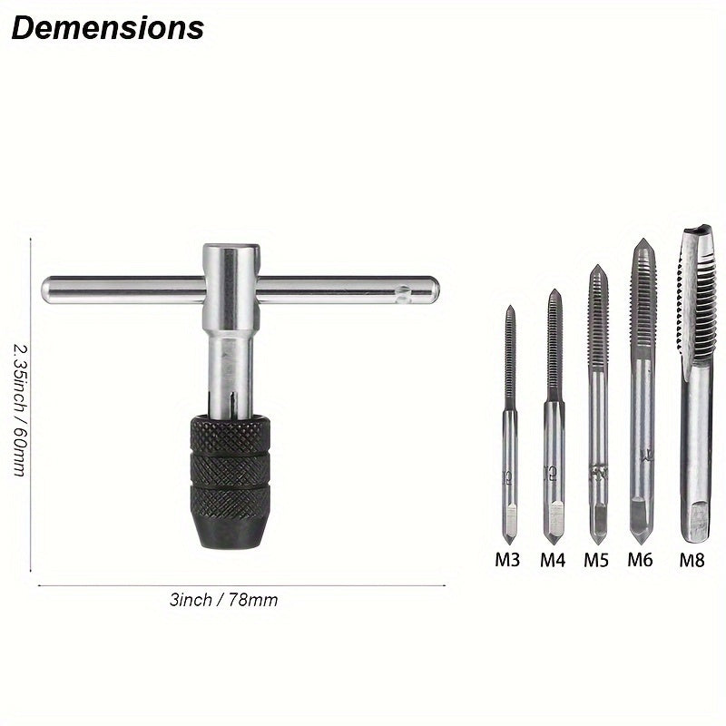 Adjustable Metal Tap Wrench Set for M3 to M8 Threads Hand Tool for Metal and DIY Repairs