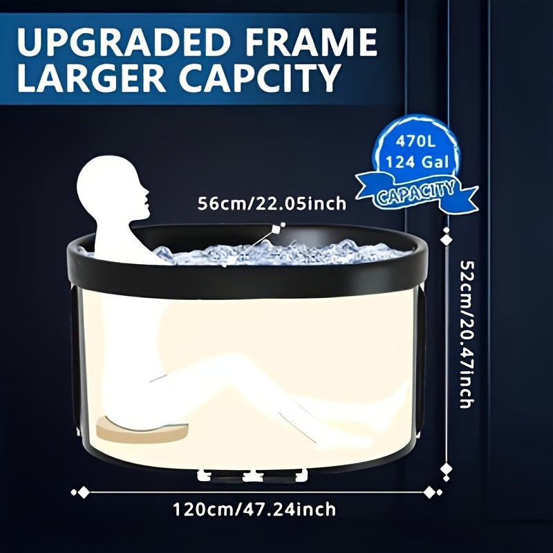 1.2m Foldable Oval Ice Bath Tub for Cold Water Therapy and Recovery Black