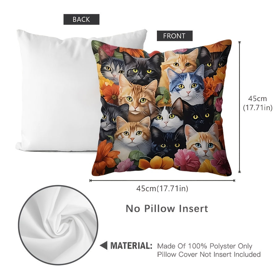 Glam Style Polyester Throw Pillow Cover with Kitten Collage 44.96x44.96 cm Decorative Cushion Case with Zipper