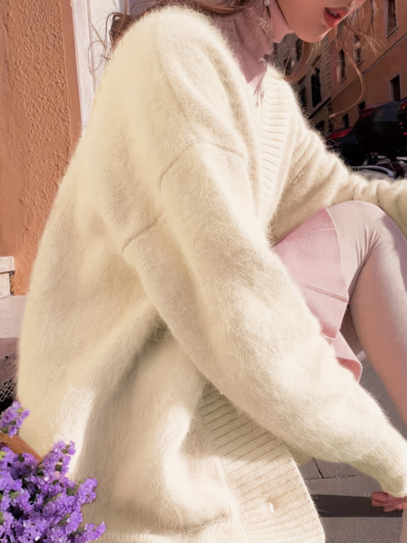 Women's V-Neck Cardigan Fall Winter Long Sleeve Solid Knit Micro Elasticity