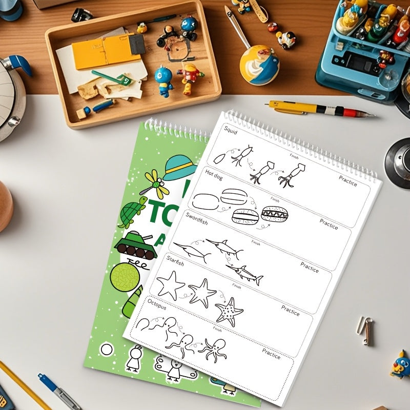 Зеленая книга для рисования для детей от 3 лет и старше с более чем 300 пошаговыми иллюстрациями динозавров и лягушек, спиральный переплет, образовательная художественная игрушка