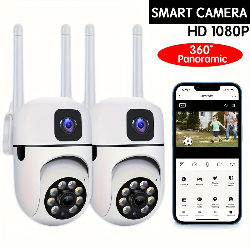 Security Camera with Dual Rotating Lenses Night Vision Motion Detection Two-Way Audio 355 Degree Panoramic