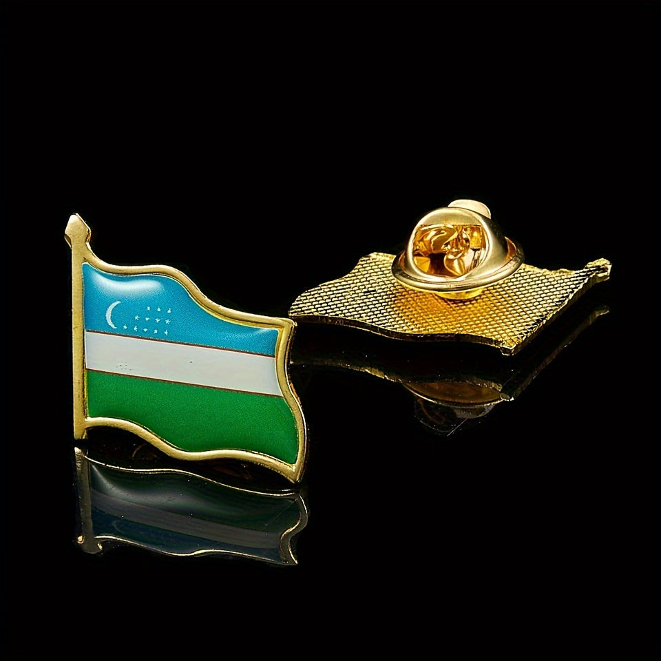Uzbekistan National Flag Lapel Pin for Men Alloy Vintage Suit Jacket Accessory