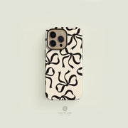 Black Bow Cream Color Phone Case for iPhone 11-16 Pro Max Plus Series Durable PC
