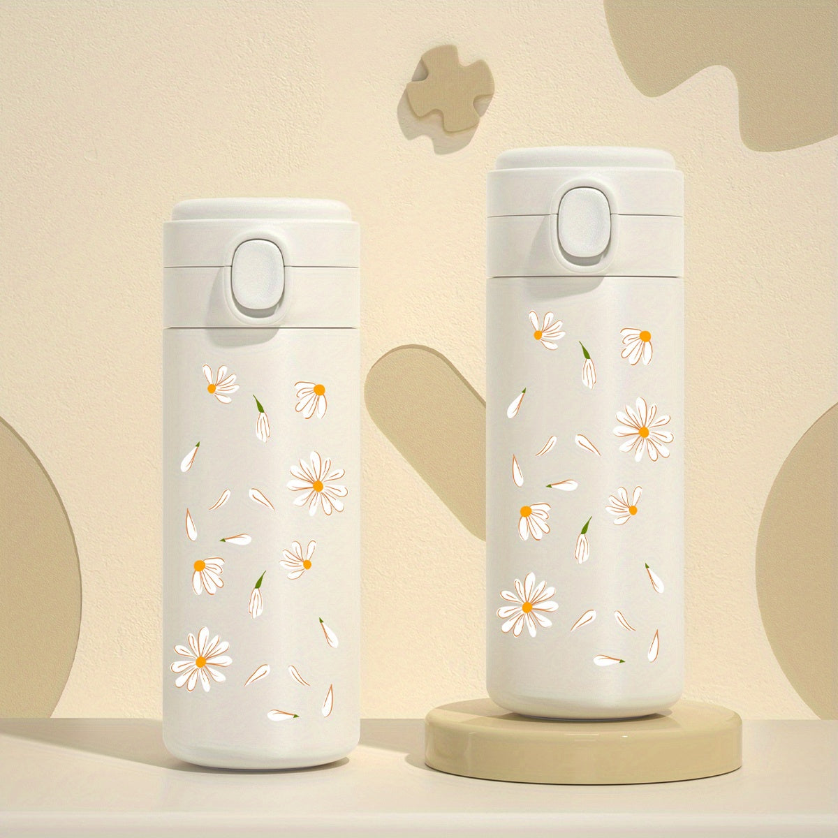 Daisy Pattern Vacuum Flask 350ml Stainless Steel Leakproof Thermal Bottle