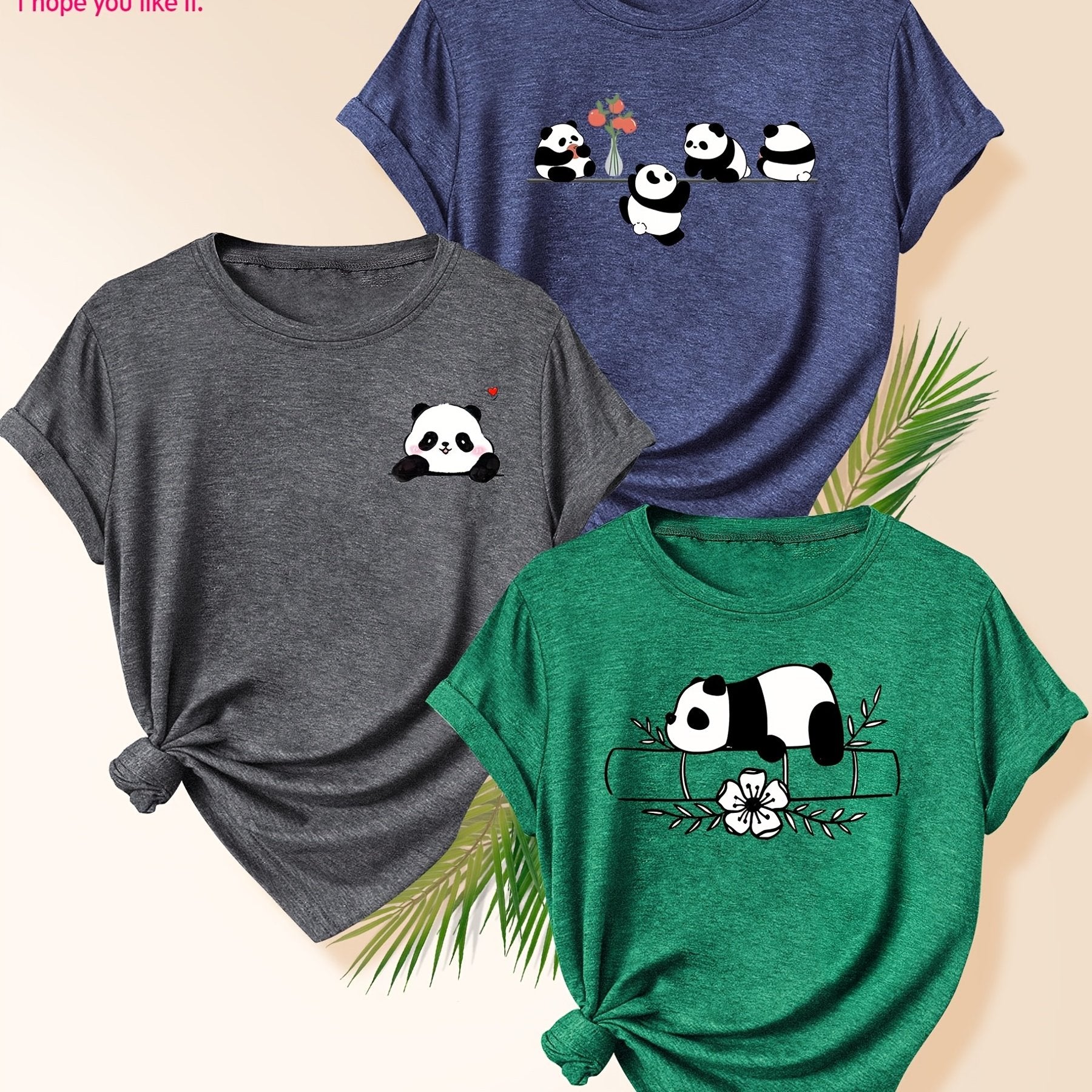 Women's Cotton Panda Pattern T-Shirt Summer Casual Short Sleeve in Multiple Colors