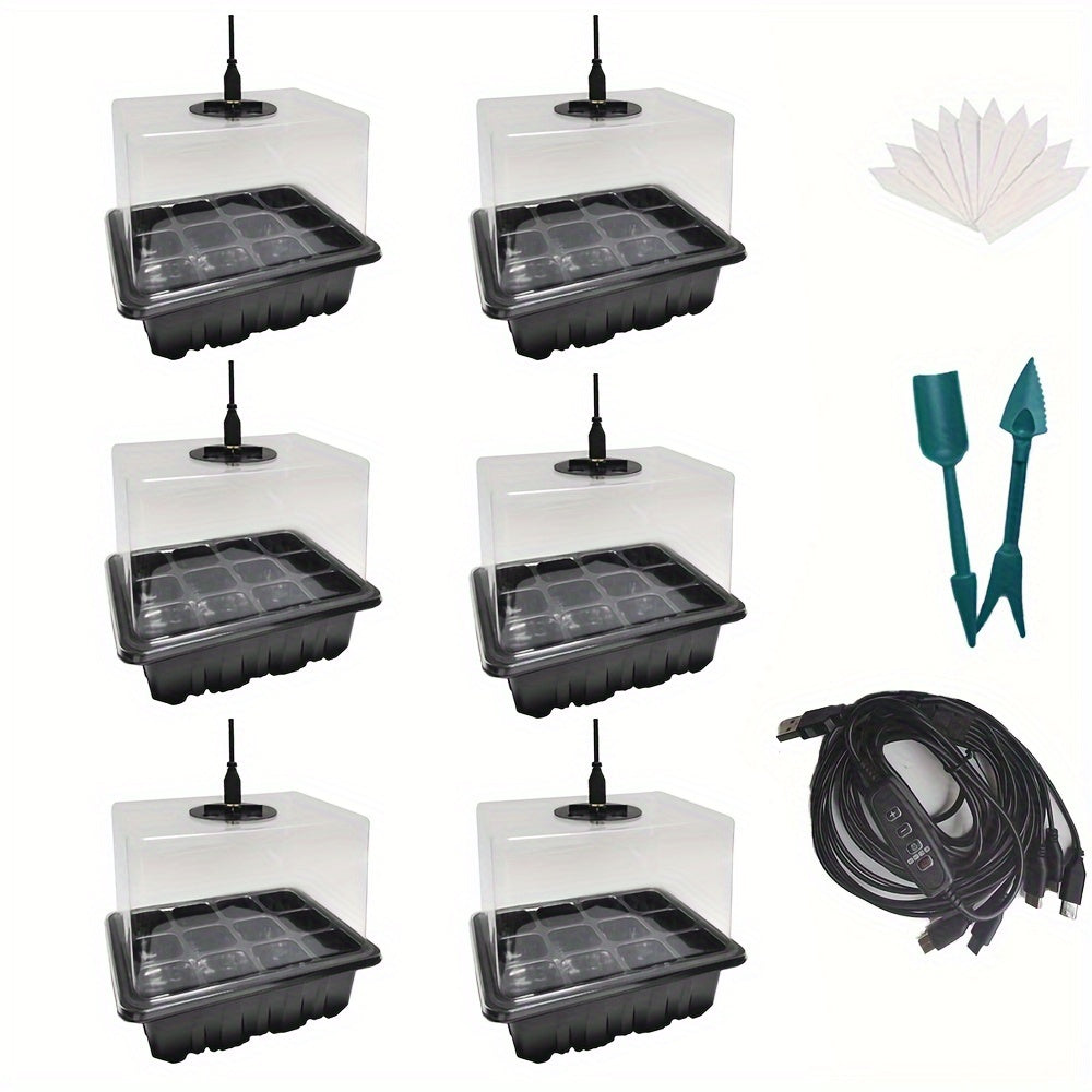 Complete Seed Starting Kit with 4/5/6 Pack Seedling Trays Grow Light Humidity Dome and Timer