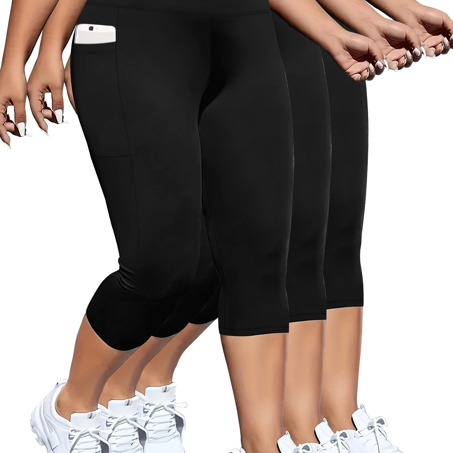 Plus Size High Waist Pocket 7-Pocket Pants for Women Black Large