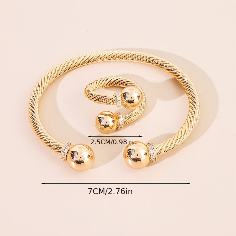 Conjunto de joyería de cobre con pulsera de alambre retorcido y anillo