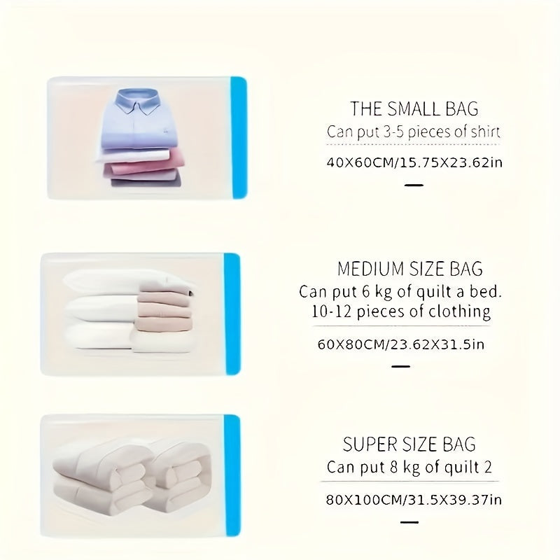 Vacuum Storage Bags 6-Pack with Manual Pump for Clothes Travel Home Organization