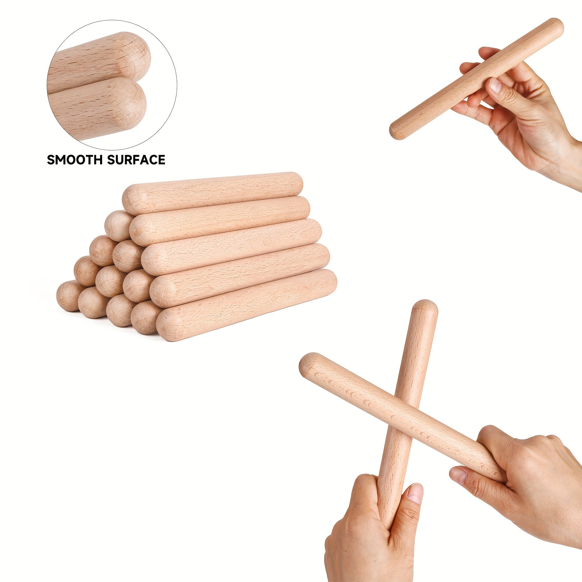 Wooden Claves Percussion Instruments Set 1/2/4/8 Pairs Natural Hardwood 20.32 cm