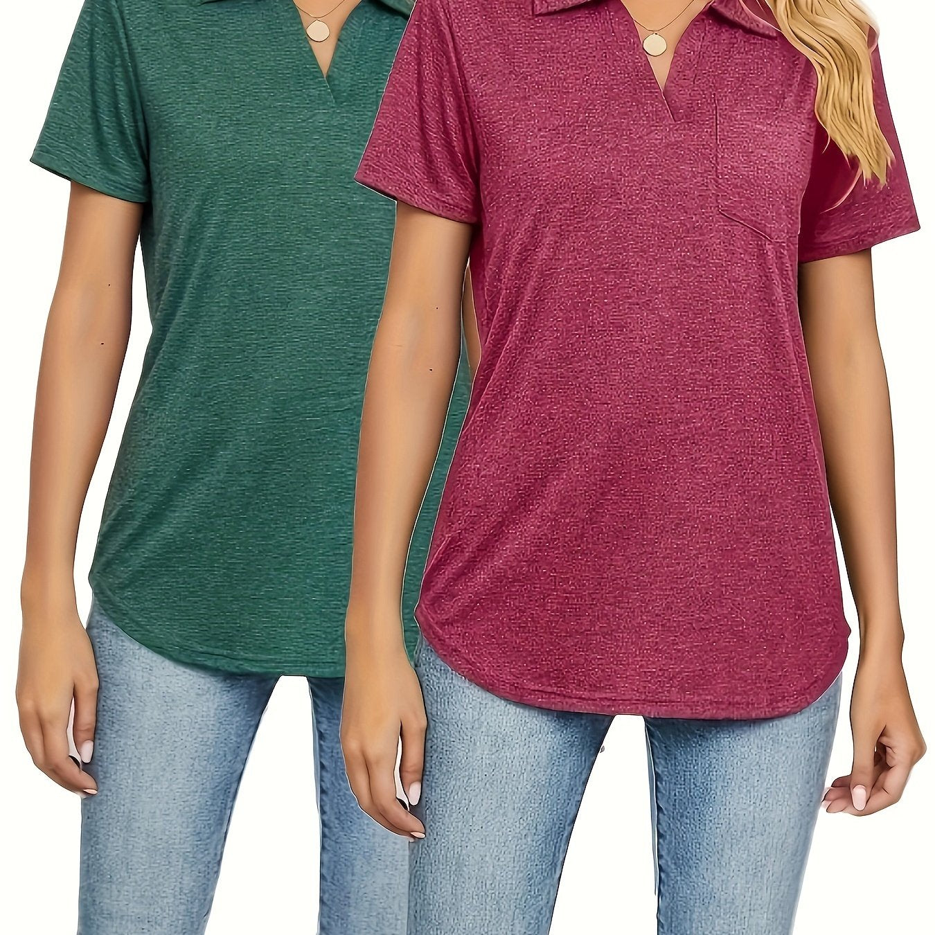 Women's Plus-Size Polo Shirts Set with Pockets Short-Sleeve Casual T-Shirts