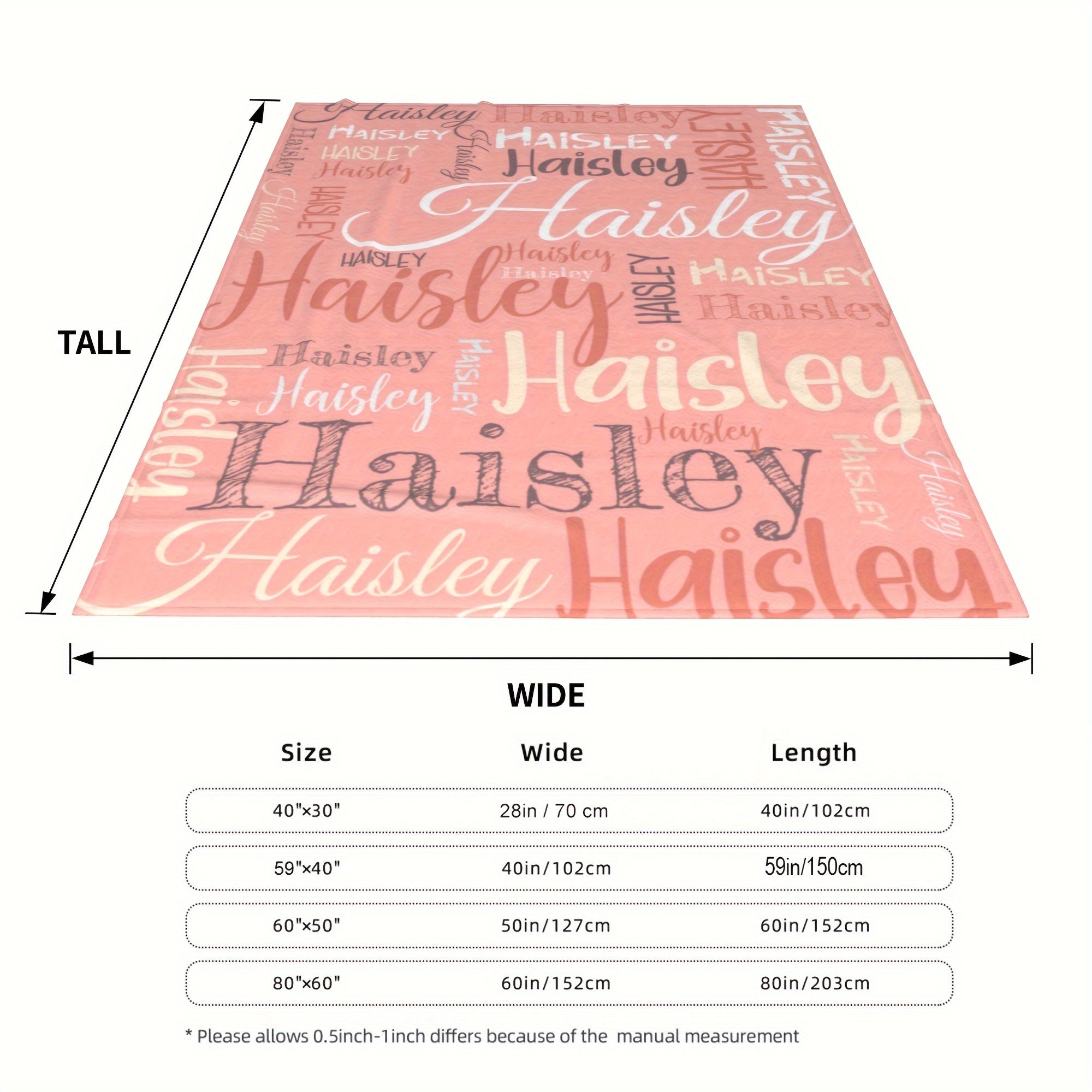 Personalized Soft Polyester Throw Blanket with Custom Name for Couch Bed Travel