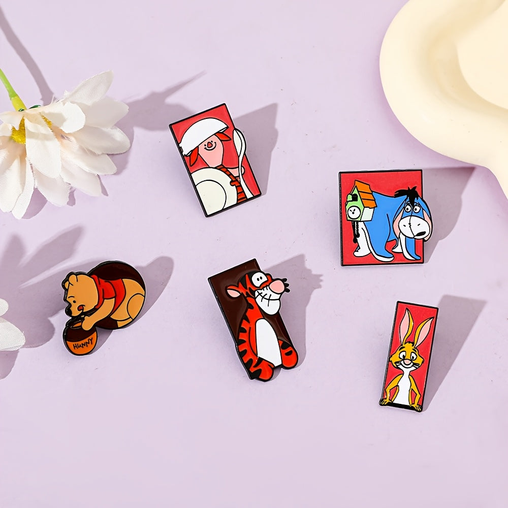 5 ta multfilm emal pinlar to'plami, minimalistik hayvon tasvirlari bilan kiyim va aksessuarlar uchun