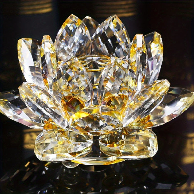 Crystal Lotus Ornament for Home and Desk Decor Handmade Decorative Sculpture