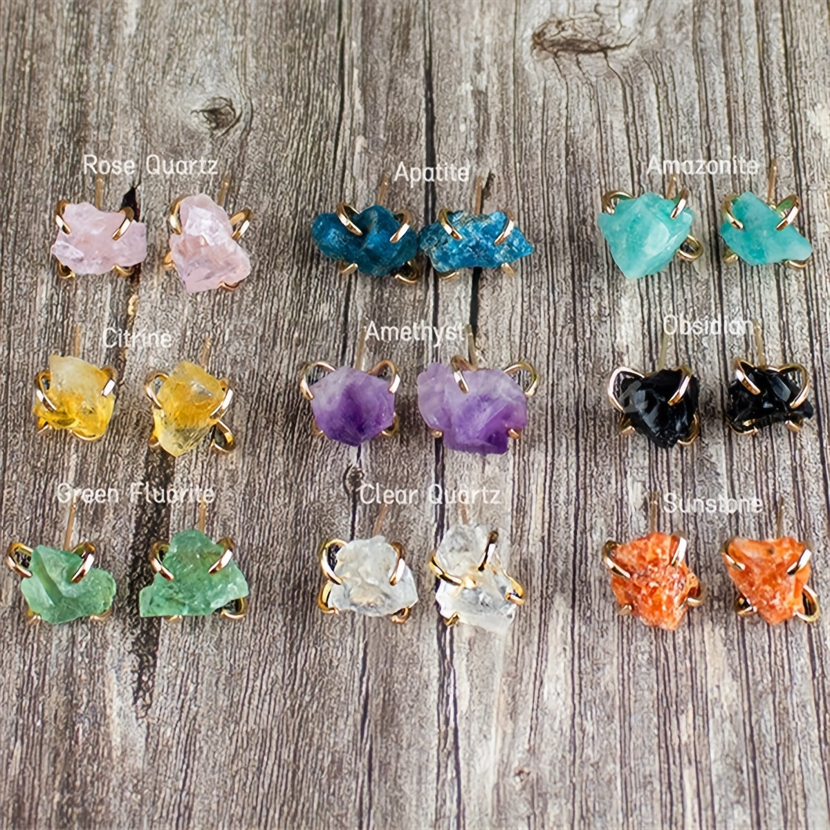 Small Handmade Stud Earrings with Colorful Natural Stones for Women