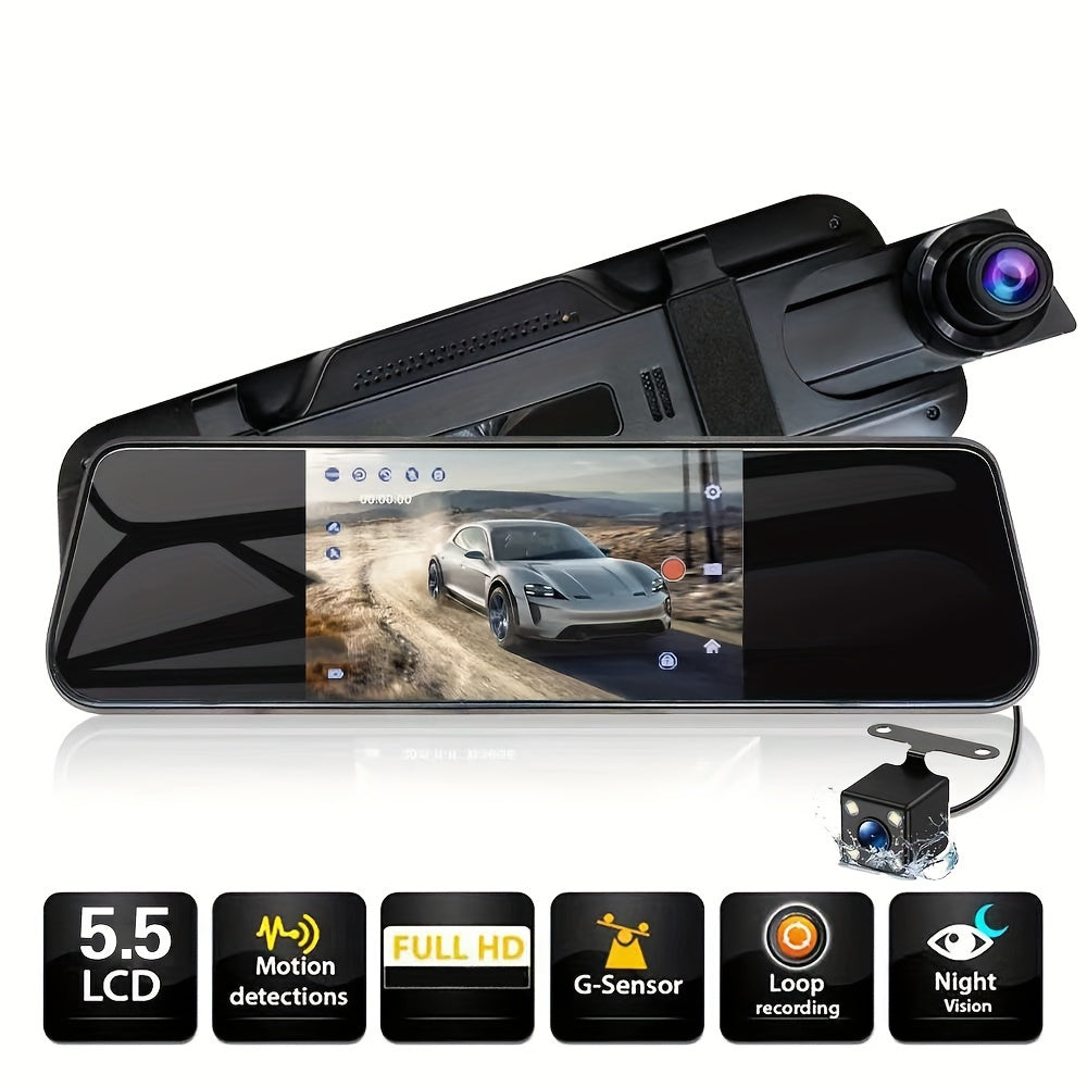 Cámara de tablero para coche con doble cámara 1080P, visión nocturna infrarroja, grabación en bucle, gran angular, pantalla táctil, almacenamiento de 64GB