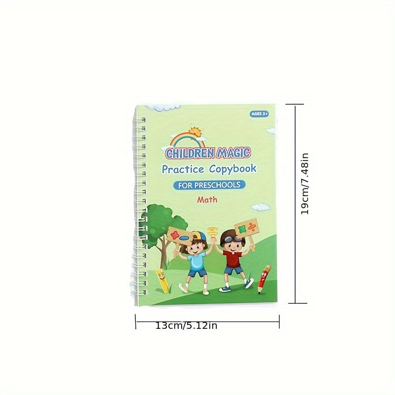 Educational Practice Workbooks for Kids Ages 3-8 Math and Alphabet Set with Pen and Refills