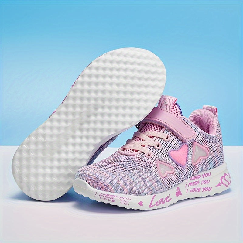 Girls' Breathable Low Top Woven Sneakers with Heart Design for Casual and Running