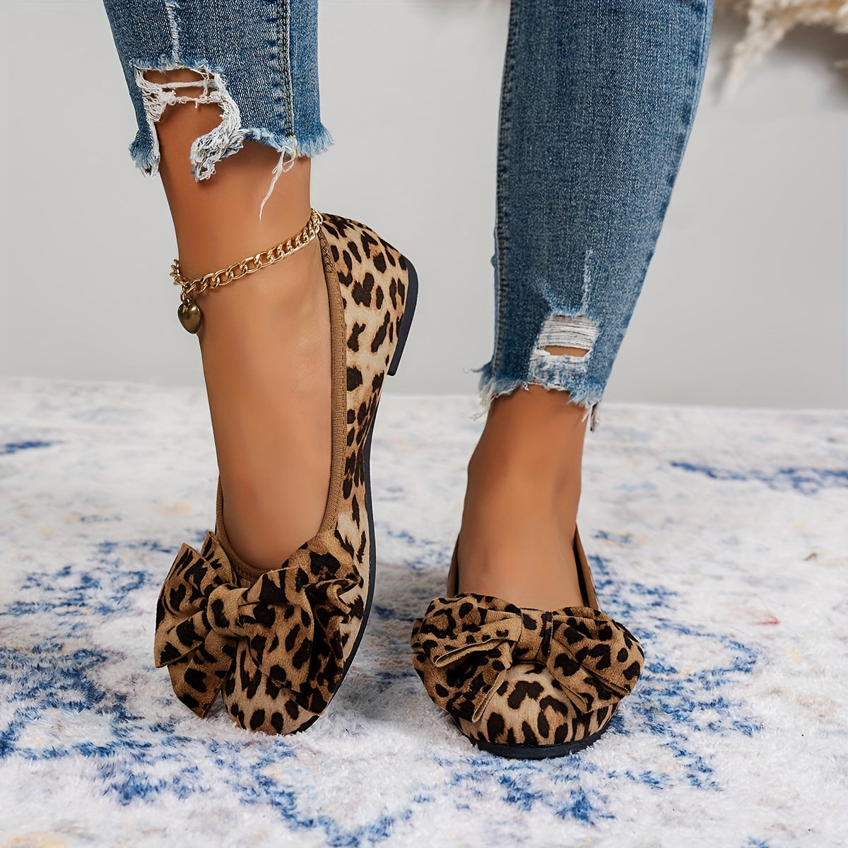 Ayollar uchun Leopard printli Mary Jane tufli, bog‘ichli qulay poyabzal