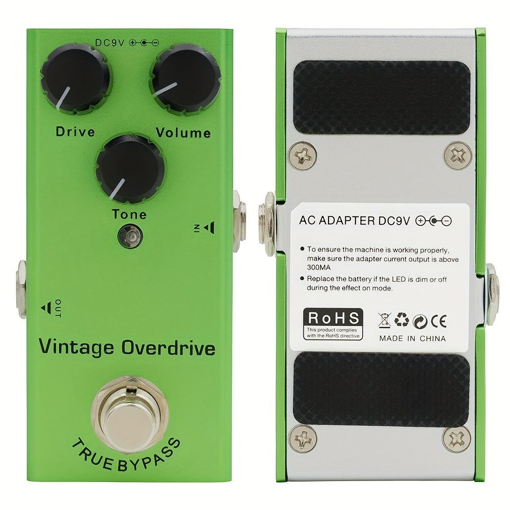 Vintage Green Aluminum Alloy Overdrive Guitar Effects Pedal with True Bypass