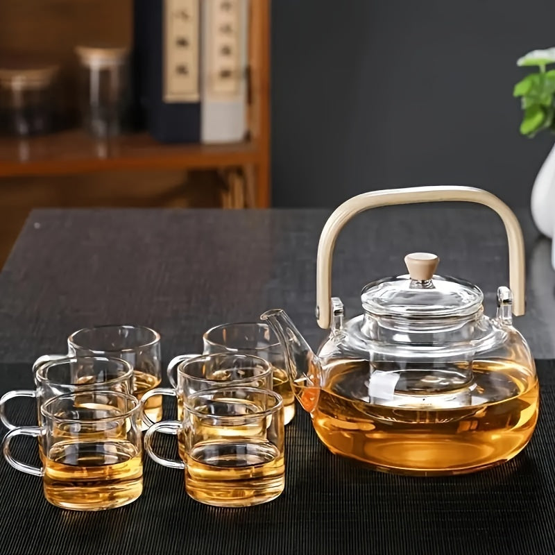 Glass Teapot with Bamboo Handle and Removable Infuser 34oz Heat-Resistant Borosilicate