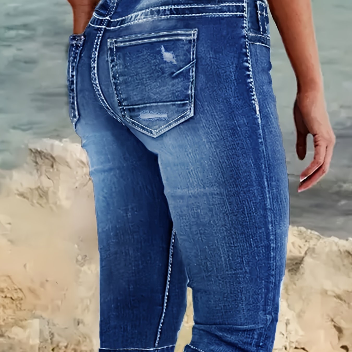 ayollar uchun katta o'lchamdagi vintage ilhomlangan denim kapri jinsi yuqori bel buzilgan