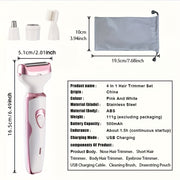 MIGUAN 4-in-1 Qayta zaryadlanadigan Elektr Qirqish To'plami Ayollar uchun Pushti va Oq - Qirqish, Burun Sochlarini Olib Tashlash, Qosh Shakllantiruvchi va Qo'ltiq Sochlarini Qirqish - Ayollar Kuni uchun Ideal Hediye|Zamonaviy