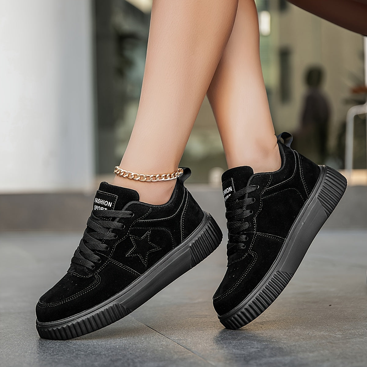 Women Minimalist Star Pattern Lace-Up Casual Sneakers Lightweight Low Top Shoes