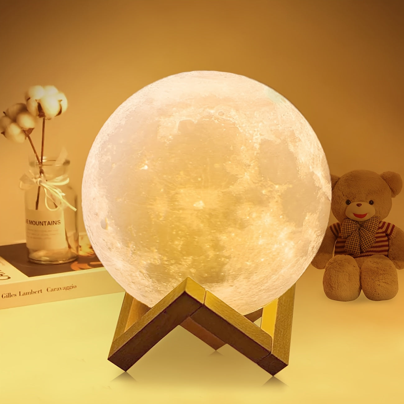 Moon Lamp Touch-Activated LED Night Light with 128 Colors USB Rechargeable Bedroom Decor Gift
