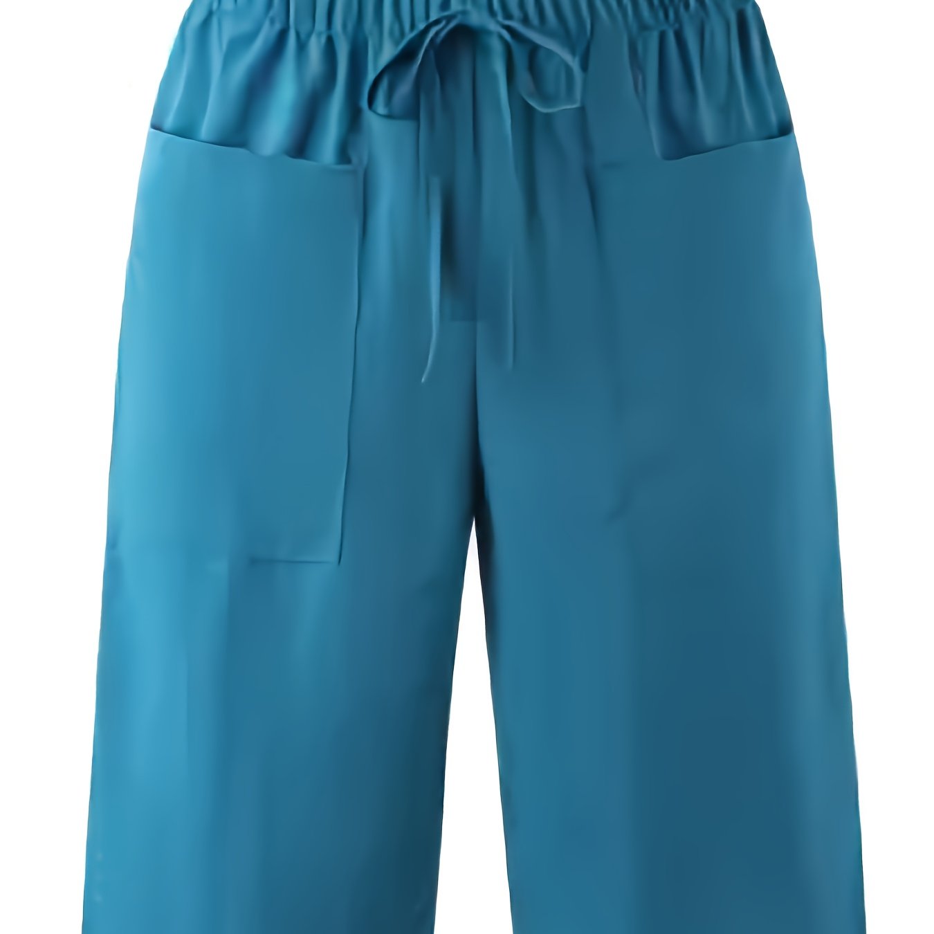 Plus o'lcham ayollar uchun polyester shortlari, bir rangli, yuqori bel, cho'ntaklar