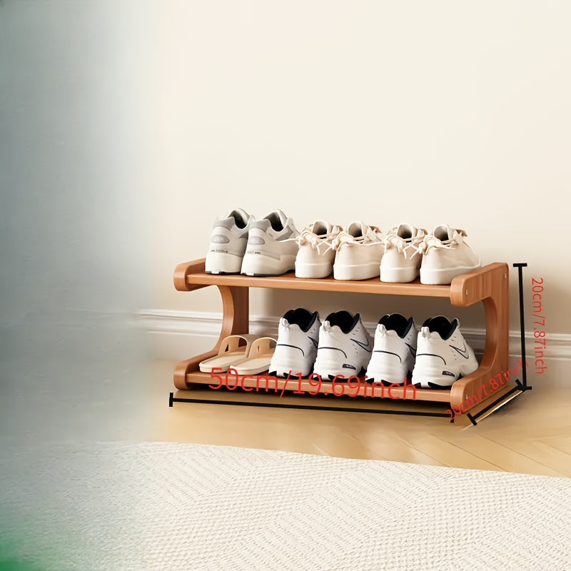 Wooden Shoe Rack with Two Layers and Square Storage Boxes, Narrow Design