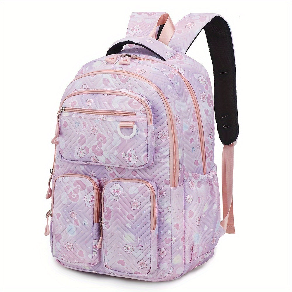 Oxford Fabric Backpack with Embroidered Detail Laptop Compartment Casual School College Shoulder Bag